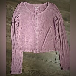 American Eagle Soft & Sexy Ribbed Mauve Henley Top M